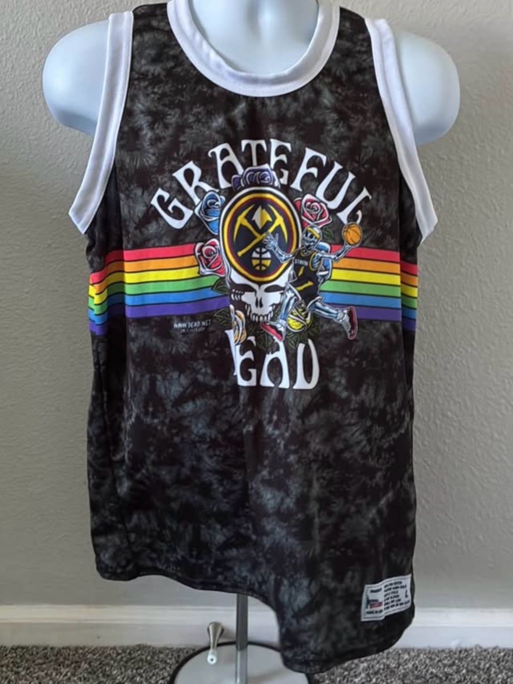 Grateful Dead x Denver Nuggets Black Tie-Dye Tank Top Rainbow Stripe Shirt